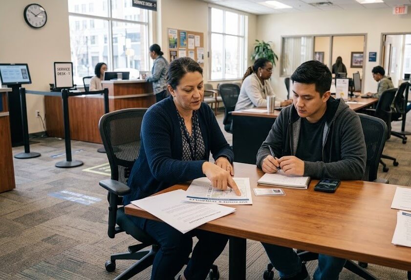 Young adult receiving employment support