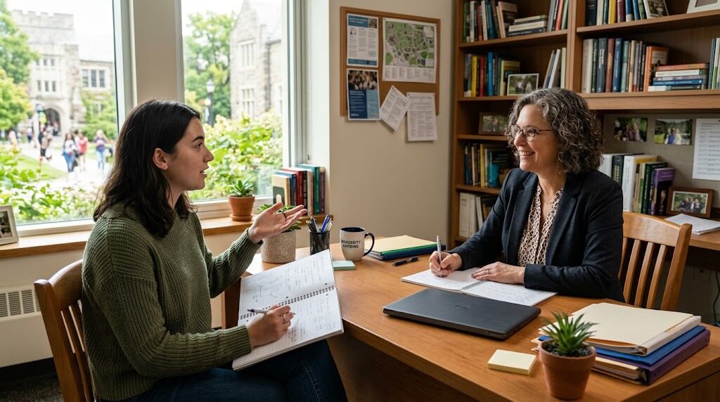 Student discussing needs with teacher