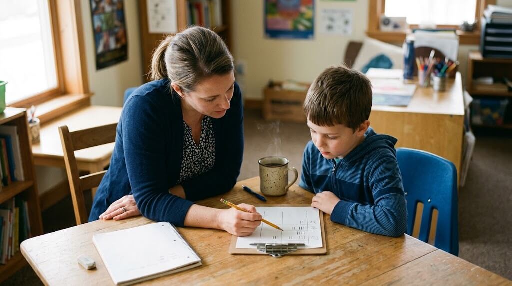 Student using an AAC communication device